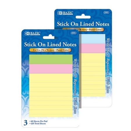 BAZIC PRODUCTS Bazic 40 Ct. 3-inch X 3-inch Lined Stick On Notes, 72PK 5101